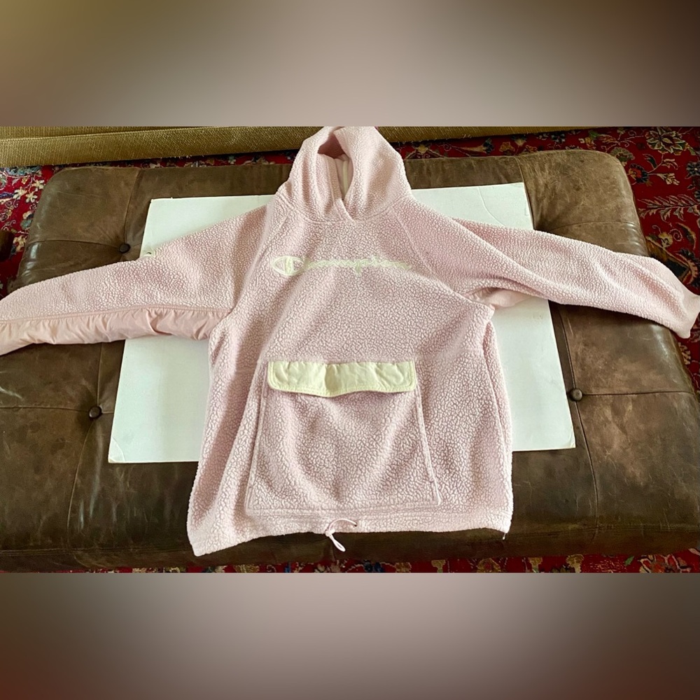 CHAMPION Pink Plush Fleece Pullover Hoodie Kanga Pocket Large Mountaincore